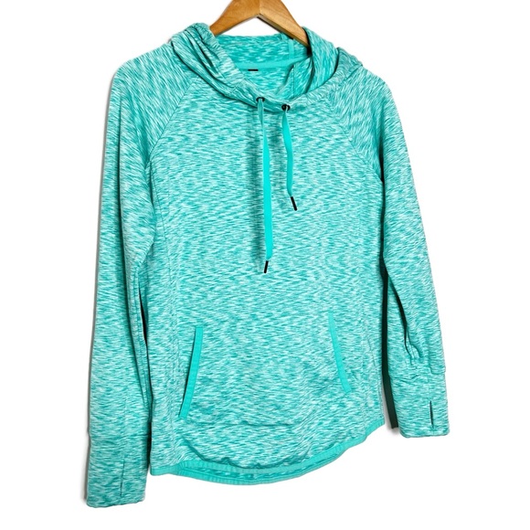 90 Degree Activewear Turquoise Marled Hoodie Thumbhole Pockets Drawstring - Picture 3 of 16